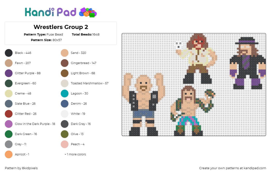 Wrestlers Group 2 - Fuse Bead Pattern by 8kidpixels on Kandi Pad - wrestling,steve austin,undertaker,characters,chibi,beige