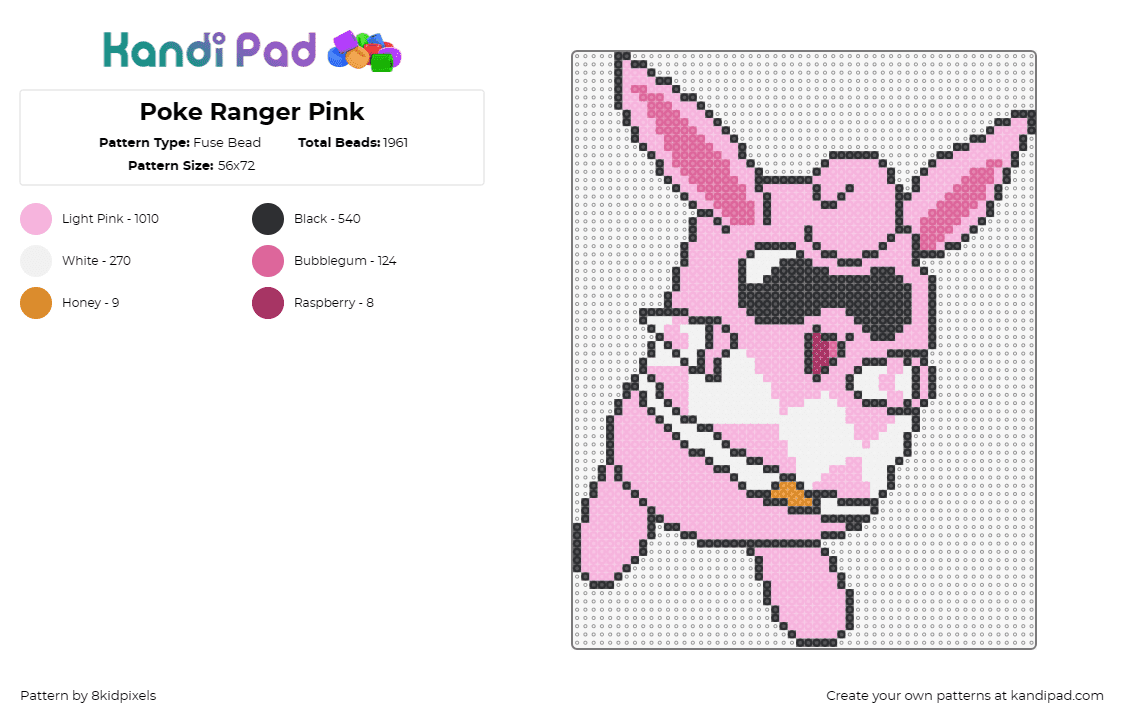 Poke Ranger Pink - Fuse Bead Pattern by 8kidpixels on Kandi Pad - jigglypuff,pokemon,power rangers,mashup,costume,character,cute,halloween,pink