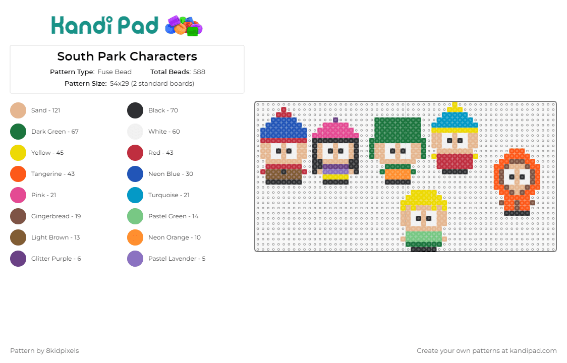 South Park Characters - Fuse Bead Pattern by 8kidpixels on Kandi Pad - south park