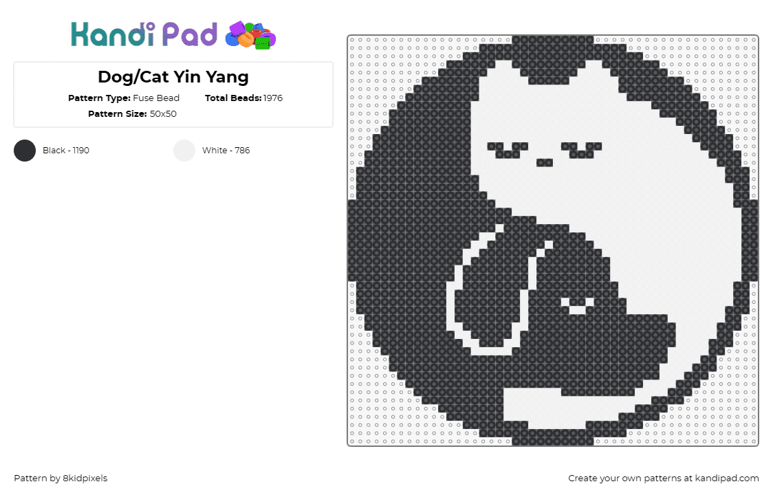 Dog/Cat Yin Yang - Fuse Bead Pattern by 8kidpixels on Kandi Pad - yin yang,dog,cat,animal,harmony,balance,unity,silhouettes,symbolic,elegant,black