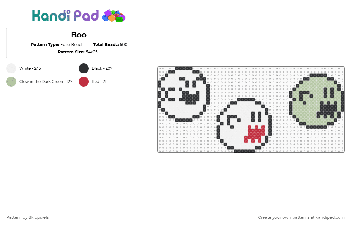 Boo - Fuse Bead Pattern by 8kidpixels on Kandi Pad - white,beige