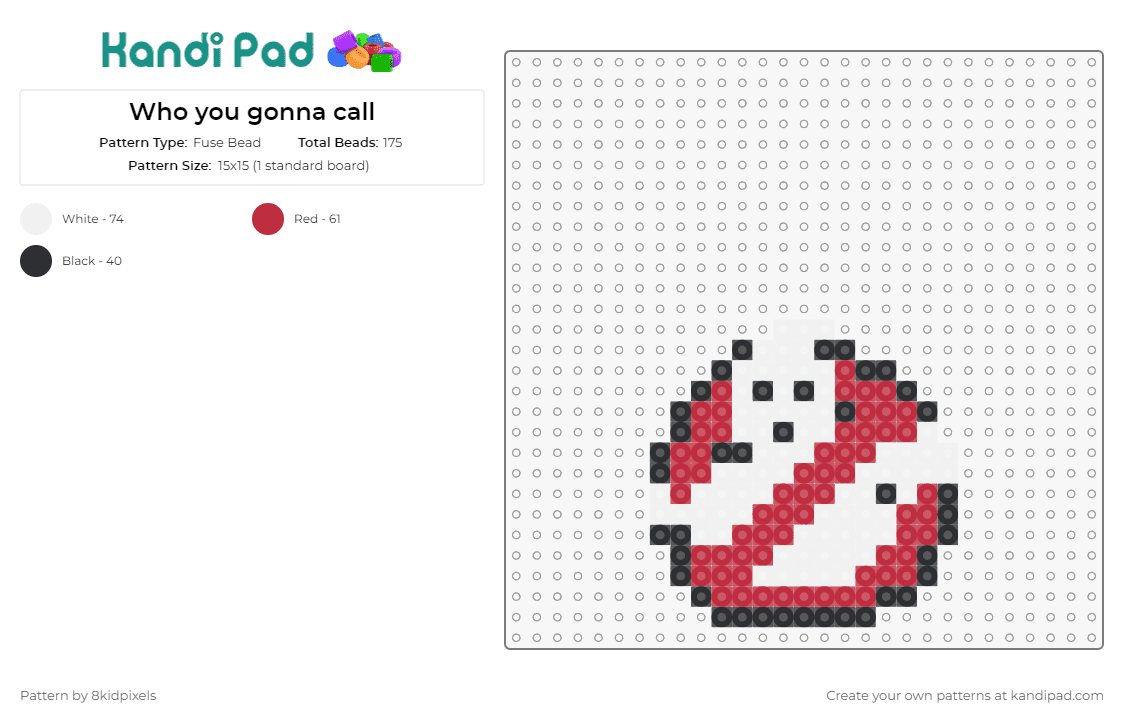 Who you gonna call - Fuse Bead Pattern by 8kidpixels on Kandi Pad - ghostbusters,ghost,spooky