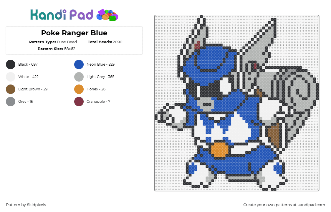 Poke Ranger Blue - Fuse Bead Pattern by 8kidpixels on Kandi Pad - squirtle,power rangers,pokemon,mashup,nostalgia,character,costume,blue