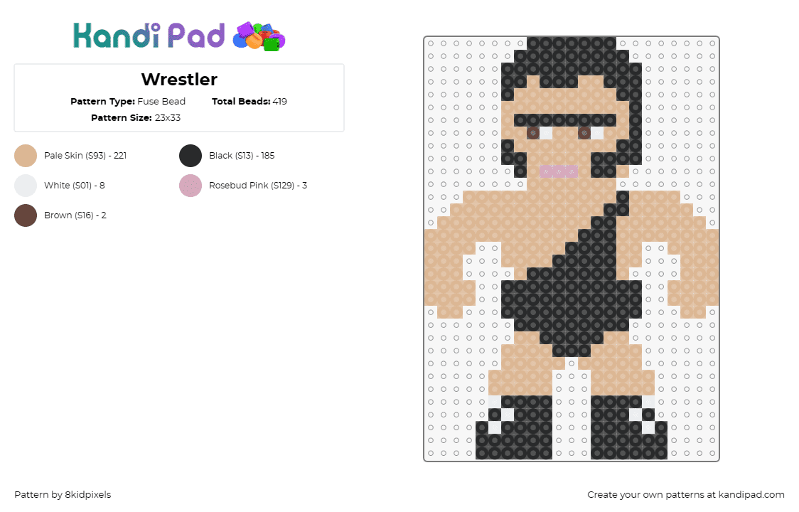 Wrestler - Fuse Bead Pattern by 8kidpixels on Kandi Pad - andre the giant,wrestling,leotard,character,sports,simple,tan,black