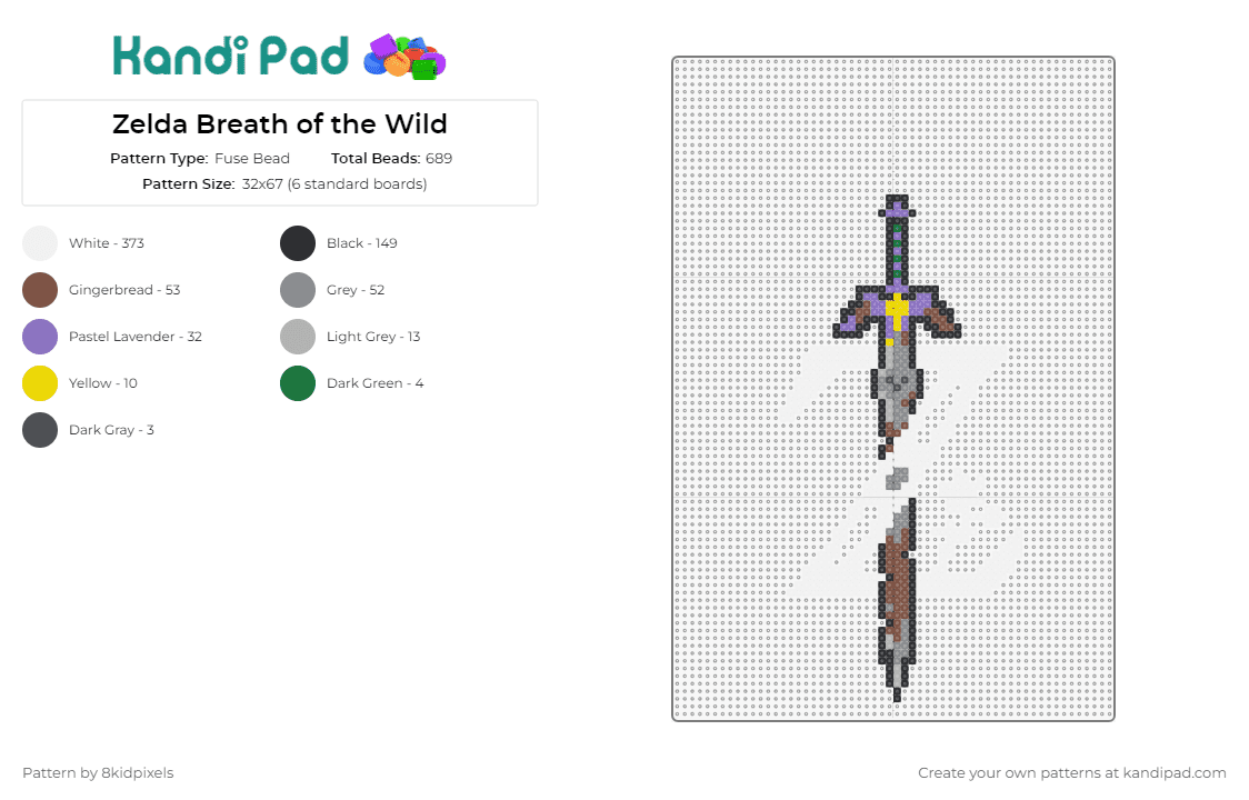 Zelda Breath of the Wild - Fuse Bead Pattern by 8kidpixels on Kandi Pad - legend of zelda,sword,adventure,legend,gaming,heroic,fantasy,emblem,weapon,brown