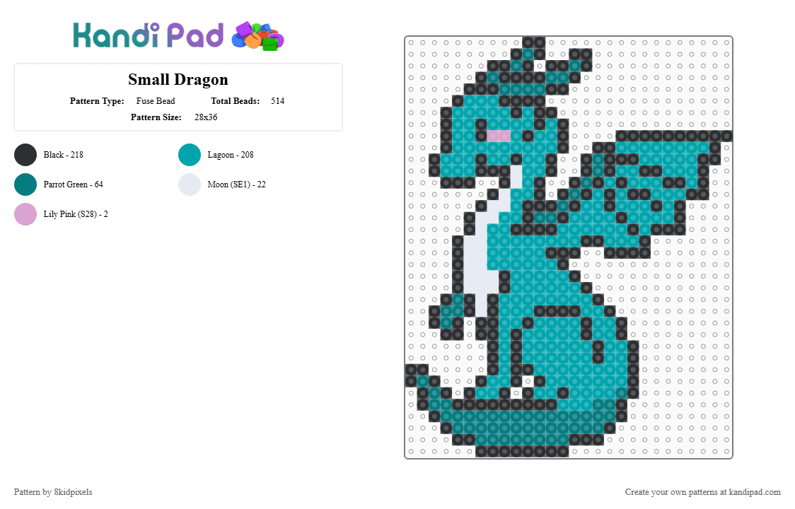 Small Dragon - Fuse Bead Pattern by 8kidpixels on Kandi Pad - teal