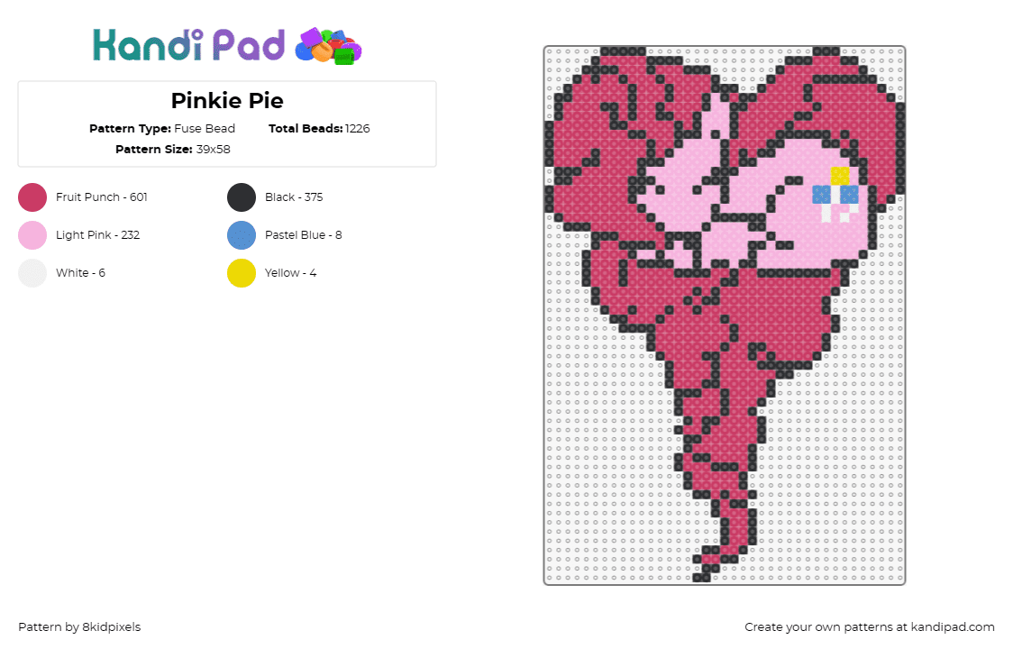 Pinkie Pie - Fuse Bead Pattern by 8kidpixels on Kandi Pad - pinkie pie,my little pony,heart,friendship,magical,character,animated,pink