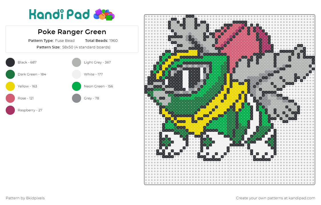 Poke Ranger Green - Fuse Bead Pattern by 8kidpixels on Kandi Pad - bulbasaur,pokemon,power rangers