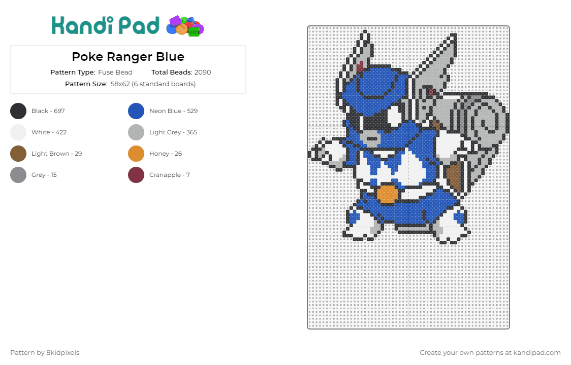 Poke Ranger Blue - Fuse Bead Pattern by 8kidpixels on Kandi Pad - squirtle,pokemon,power rangers