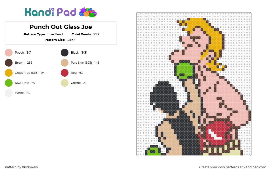 Punch Out Glass Joe - Fuse Bead Pattern by 8kidpixels on Kandi Pad - beige,brown