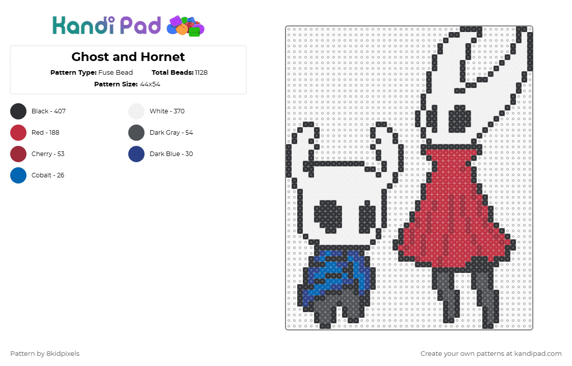 Ghost and Hornet - Fuse Bead Pattern by 8kidpixels on Kandi Pad - white,red