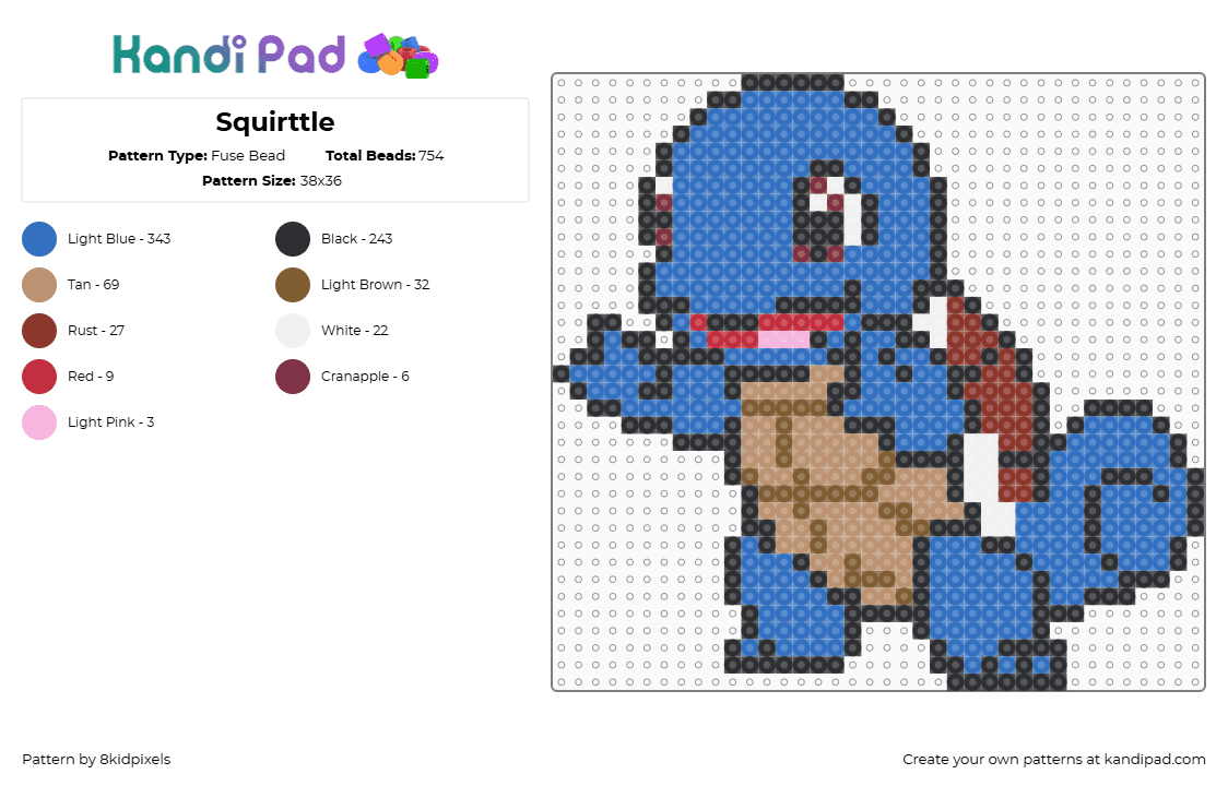 Squirttle - Fuse Bead Pattern by 8kidpixels on Kandi Pad - blue