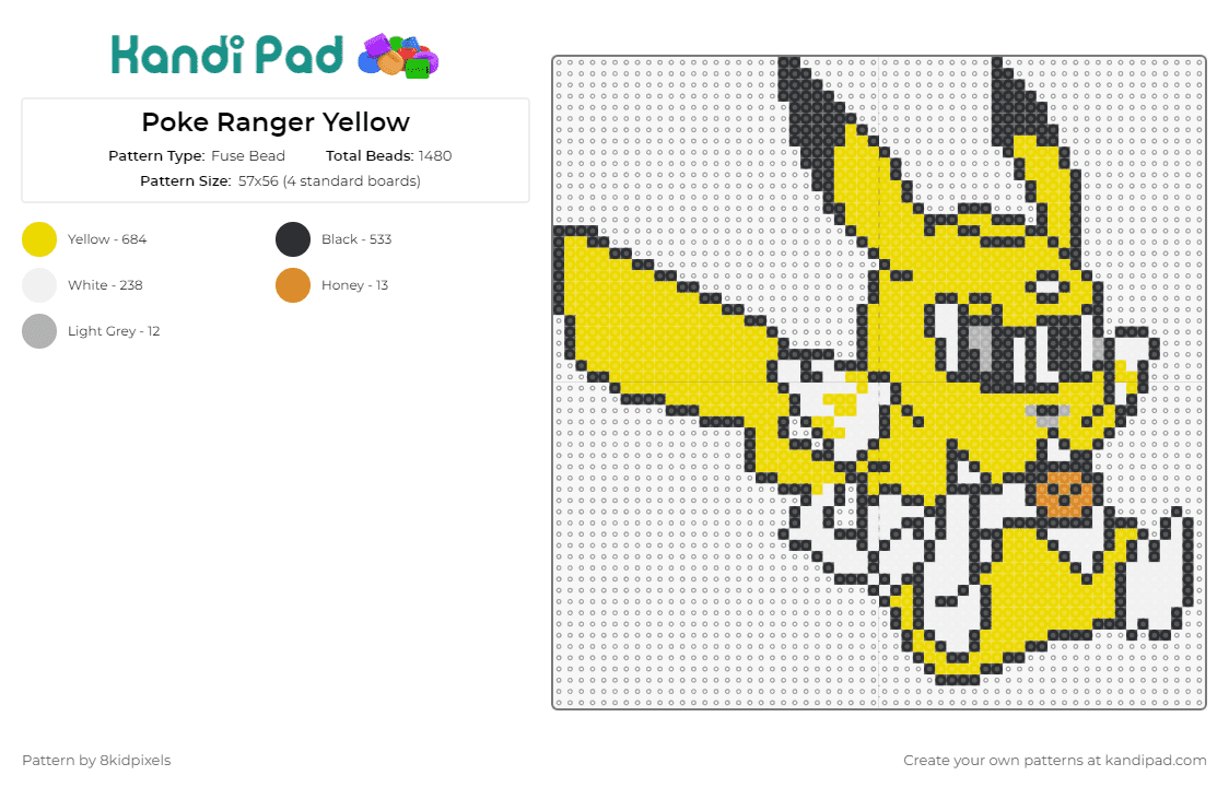 Poke Ranger Yellow - Fuse Bead Pattern by 8kidpixels on Kandi Pad - pikachu,pokemon,power rangers