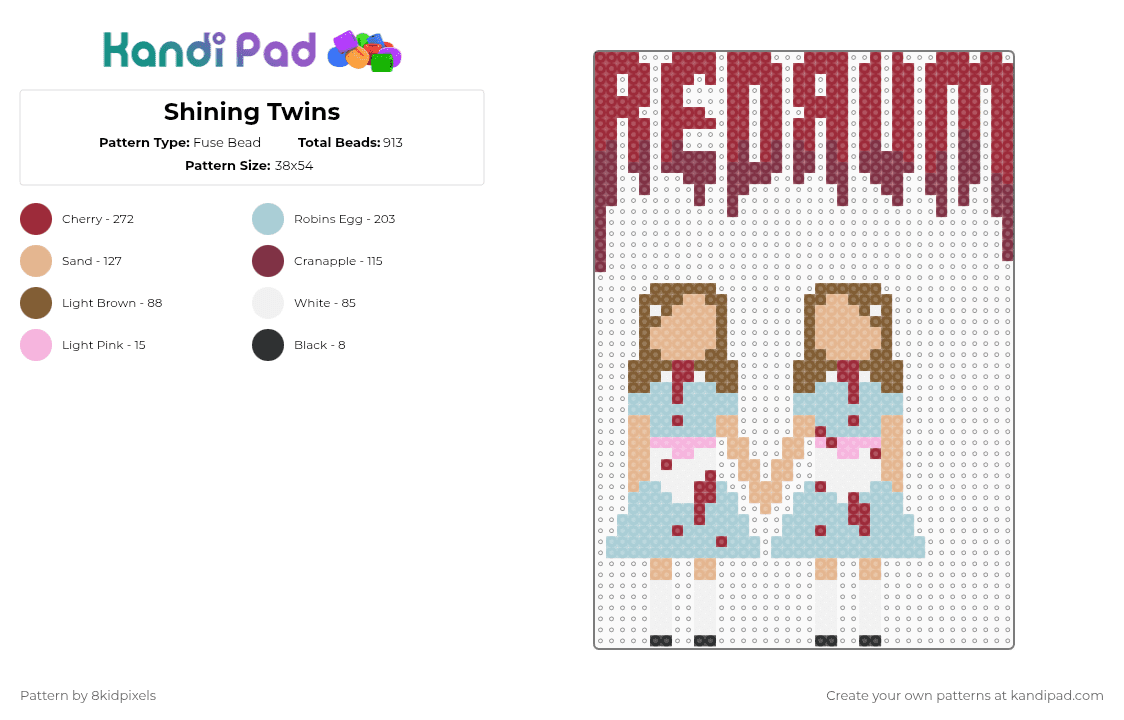 Shining Twins - Fuse Bead Pattern by 8kidpixels on Kandi Pad - the shining,twins,redrum,movie,horror,bloody,macabre,chilling,film,red