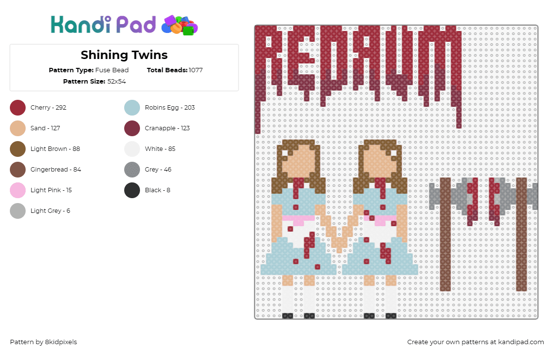 Shining Twins - Fuse Bead Pattern by 8kidpixels on Kandi Pad - the shining,twins,redrum,movie,horror,bloody,macabre,chilling,film,red