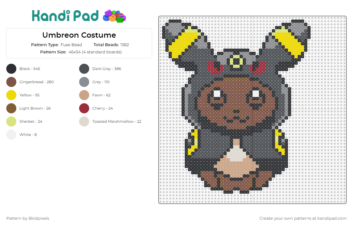 Umbreon Costume - Fuse Bead Pattern by 8kidpixels on Kandi Pad - umbreon,eevee,pokemon
