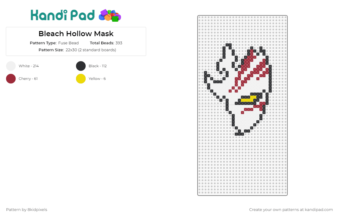 Bleach Hollow Mask - Fuse Bead Pattern by 8kidpixels on Kandi Pad - bleach,hollow mask,anime,white,red