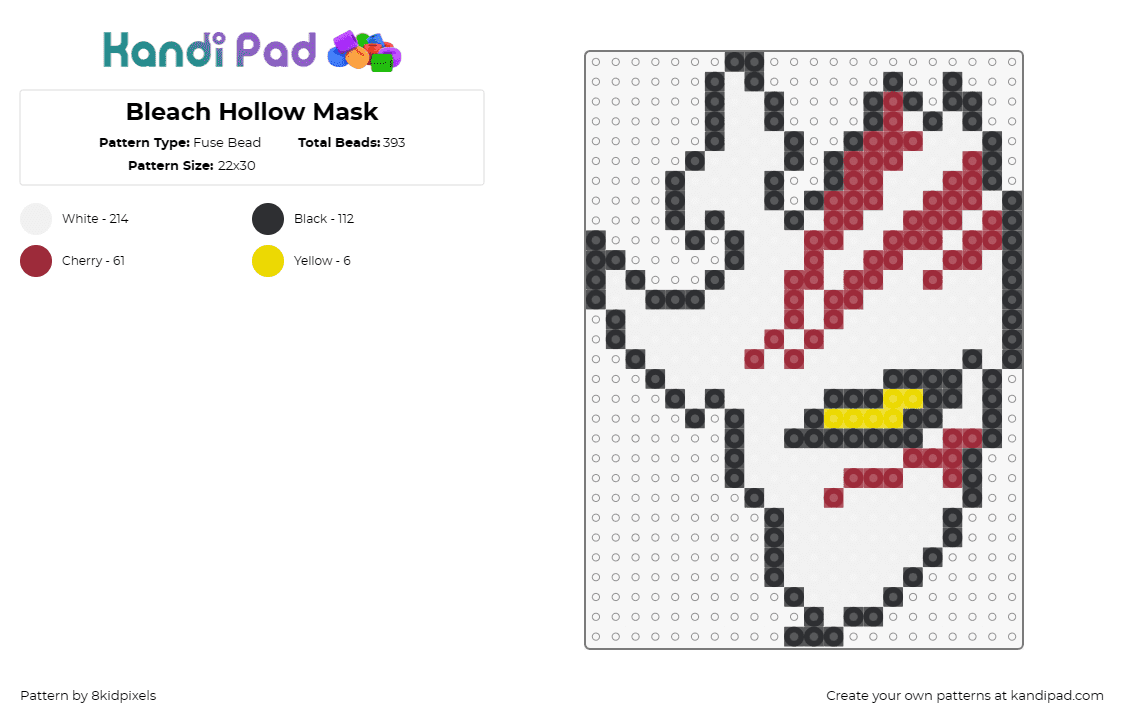 Bleach Hollow Mask - Fuse Bead Pattern by 8kidpixels on Kandi Pad - bleach,hollow mask,anime,white,red