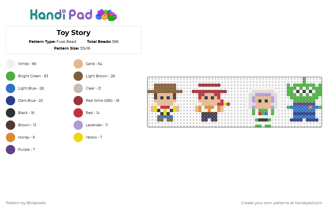 Toy Story - Fuse Bead Pattern by 8kidpixels on Kandi Pad - beige,red,green,colorful