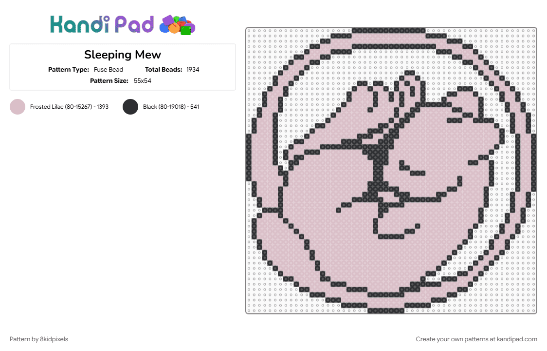 Sleeping Mew - Fuse Bead Pattern by 8kidpixels on Kandi Pad - beige, black