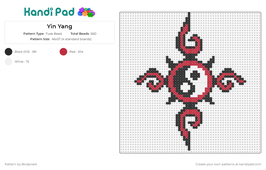 Yin Yang - Fuse Bead Pattern by 8kidpixels on Kandi Pad - yin yang,zen,balance,harmony,peace,spiritual,symbolic,meditation,red