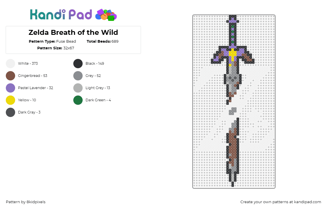 Zelda Breath of the Wild - Fuse Bead Pattern by 8kidpixels on Kandi Pad - legend of zelda,sword,adventure,legend,gaming,heroic,fantasy,emblem,weapon,brown