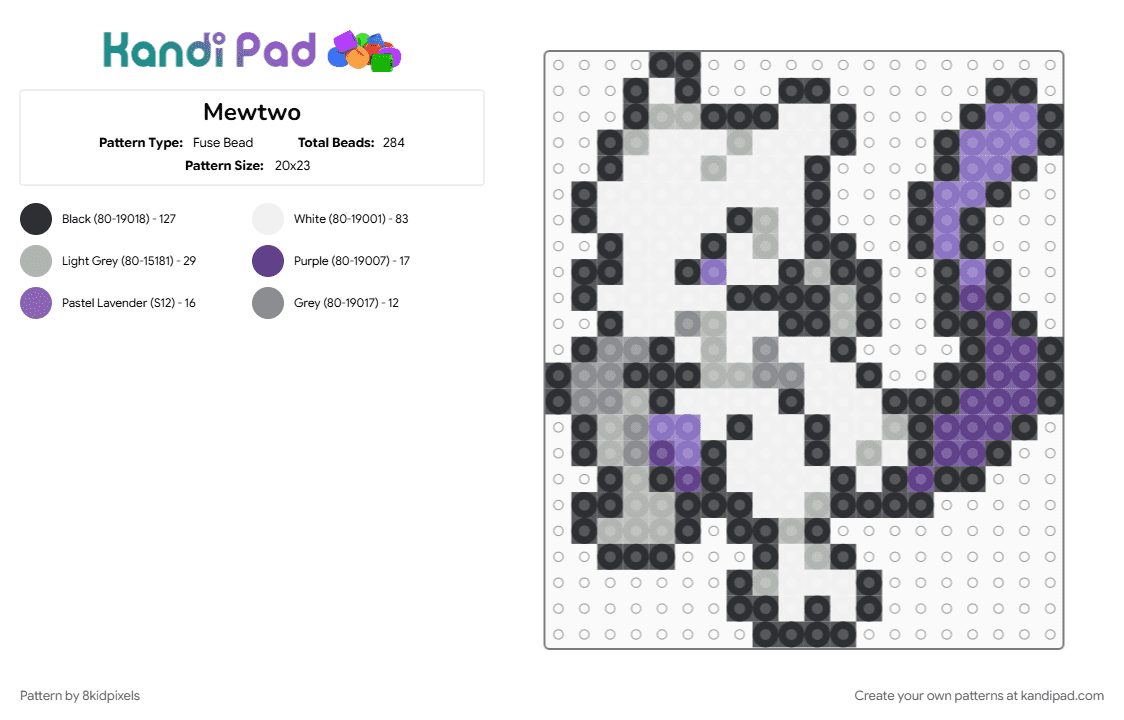 Mewtwo - Fuse Bead Pattern by 8kidpixels on Kandi Pad - beige, mewtwo, pokemon, white