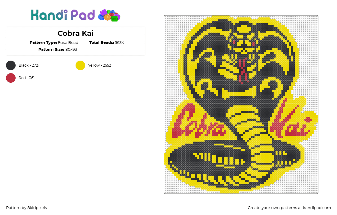 Cobra Kai - Fuse Bead Pattern by 8kidpixels on Kandi Pad - yellow