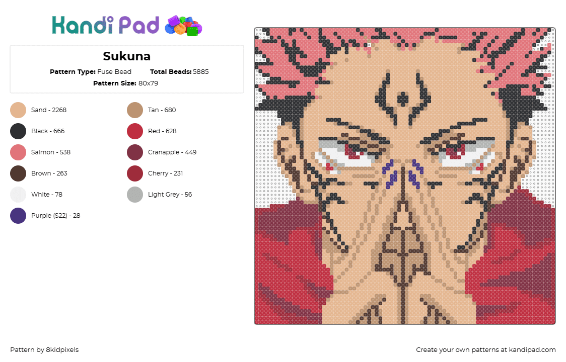 Sukuna - Fuse Bead Pattern by 8kidpixels on Kandi Pad - beige,red