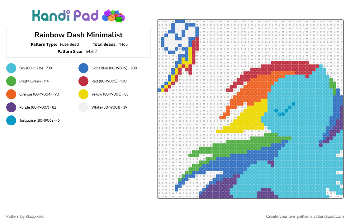Rainbow Dash Minimalist - Fuse Bead Pattern by 8kidpixels on Kandi Pad - blue, light blue