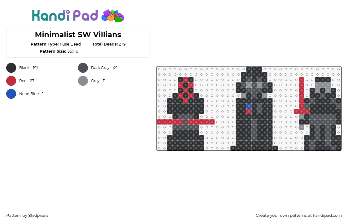 Minimalist SW Villians - Fuse Bead Pattern by 8kidpixels on Kandi Pad - star wars,darth vader,darth maul,villains,character,scifi,movie,lightsaber,black