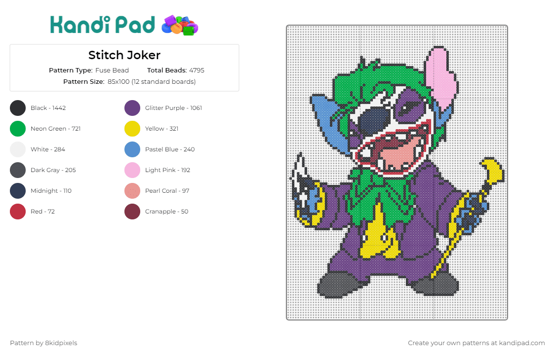 Stitch Joker - Fuse Bead Pattern by 8kidpixels on Kandi Pad - stitch,lilo and stitch,joker,batman