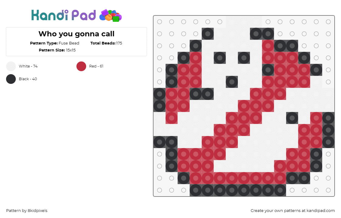 Who you gonna call - Fuse Bead Pattern by 8kidpixels on Kandi Pad - ghostbusters,logo,spooky,ghost,symbol,movie,classic,white,red