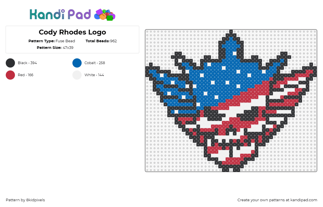 Cody Rhodes Logo - Fuse Bead Pattern by 8kidpixels on Kandi Pad - cody rhodes,american nightmare,skull,wrestling,american flag,patriotic,red,blue