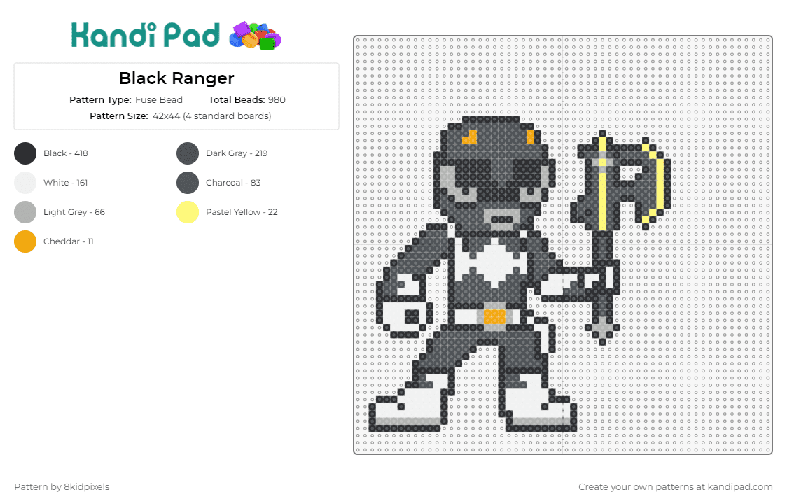 Black Ranger - Fuse Bead Pattern by 8kidpixels on Kandi Pad - black ranger,power rangers,axe,tv show