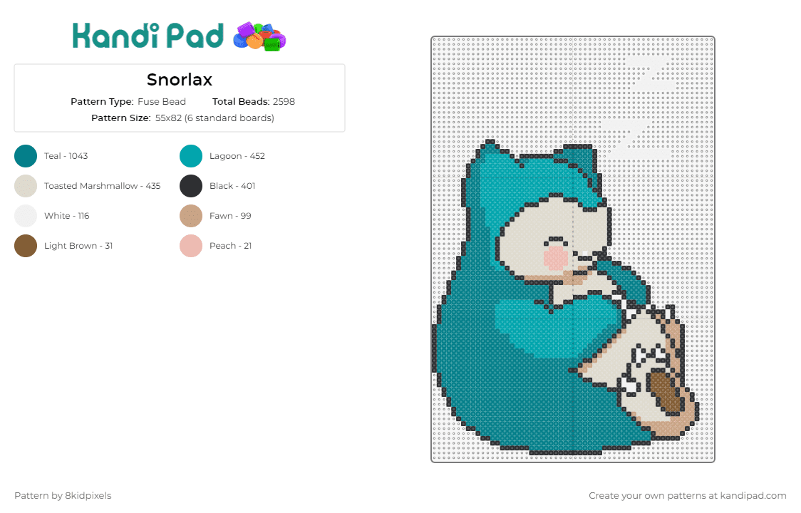 Snorlax - Fuse Bead Pattern by 8kidpixels on Kandi Pad - snorlax,pokemon