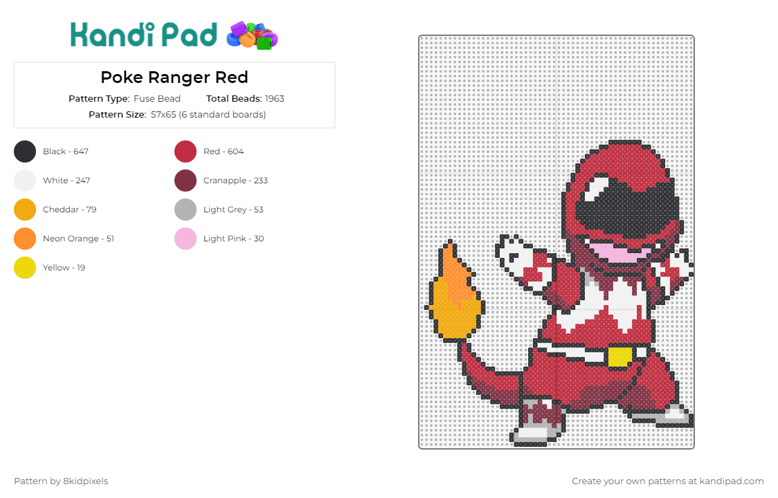 Poke Ranger Red - Fuse Bead Pattern by 8kidpixels on Kandi Pad - charmander,pokemon,power rangers