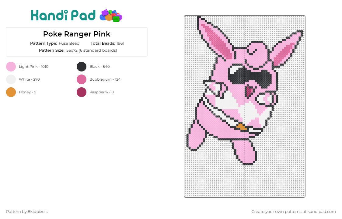 Poke Ranger Pink - Fuse Bead Pattern by 8kidpixels on Kandi Pad - jigglypuff,pokemon,power rangers
