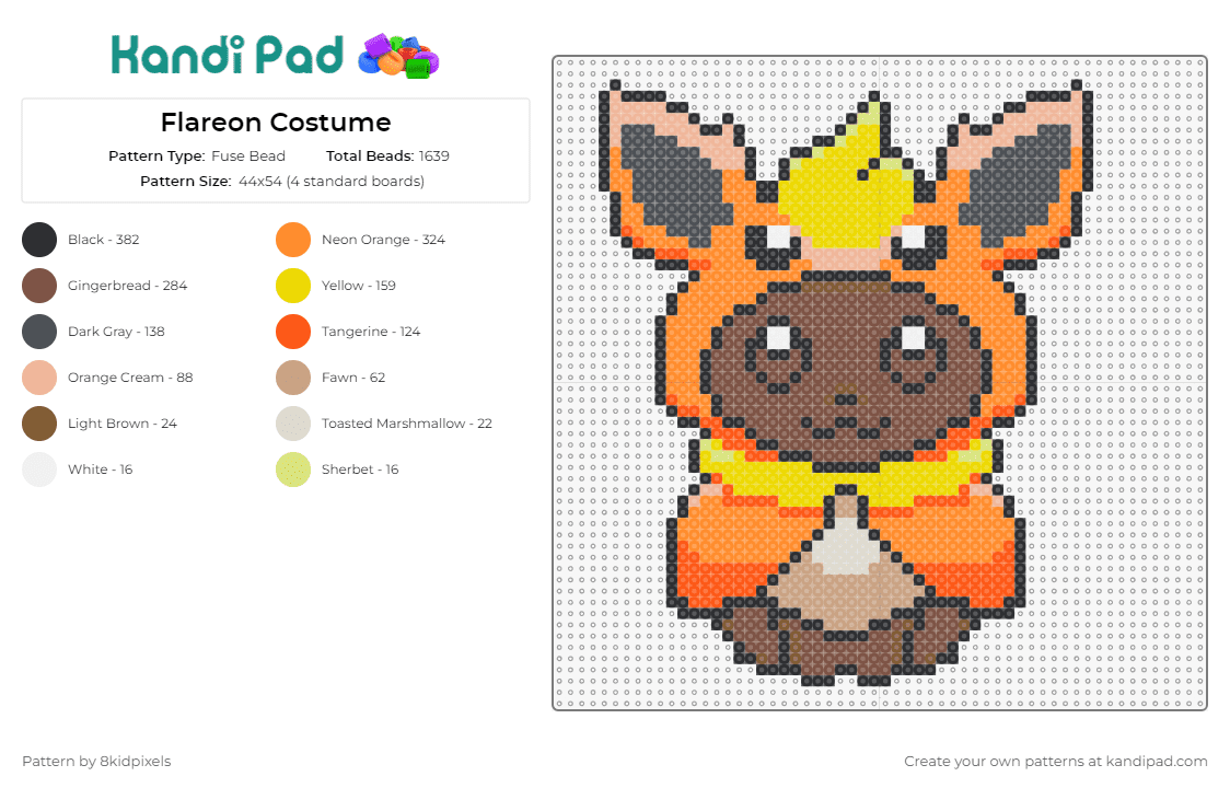 Flareon Costume - Fuse Bead Pattern by 8kidpixels on Kandi Pad - flareon,eevee,pokemon