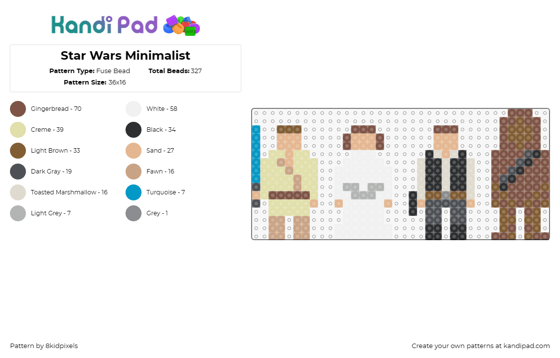 Star Wars Minimalist - Fuse Bead Pattern by 8kidpixels on Kandi Pad - star wars,luke skywalker,chewbacca,han solo,princess leia,characters,movie,scifi