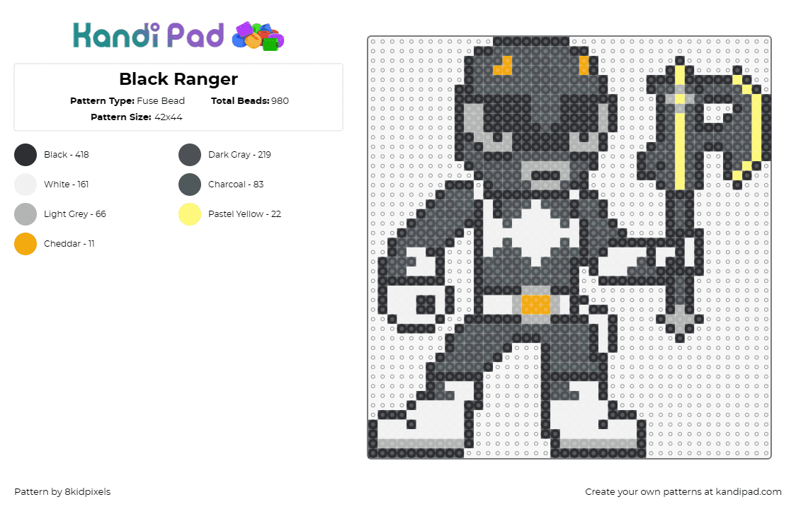 Black Ranger - Fuse Bead Pattern by 8kidpixels on Kandi Pad - power rangers,black,axe,weapon,character,tv show,classic,nostalgia,martial arts,