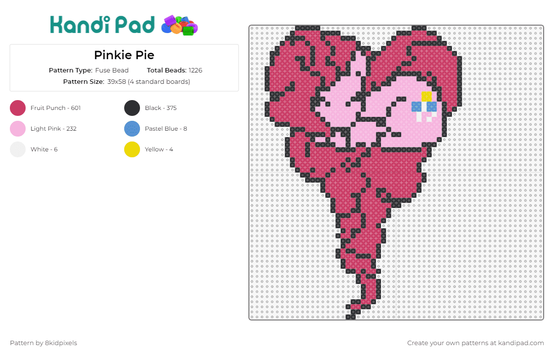 Pinkie Pie - Fuse Bead Pattern by 8kidpixels on Kandi Pad - pinkie pie,my little pony,heart,friendship,magical,character,animated,pink