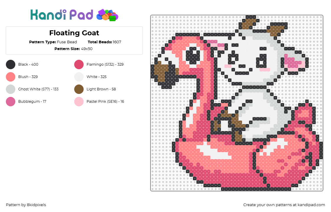 Floating Goat - Fuse Bead Pattern by 8kidpixels on Kandi Pad - red