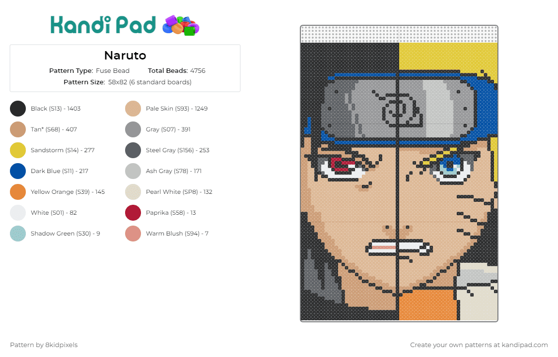Naruto Kandi Pattern  Pixel art templates, Minecraft pixel art