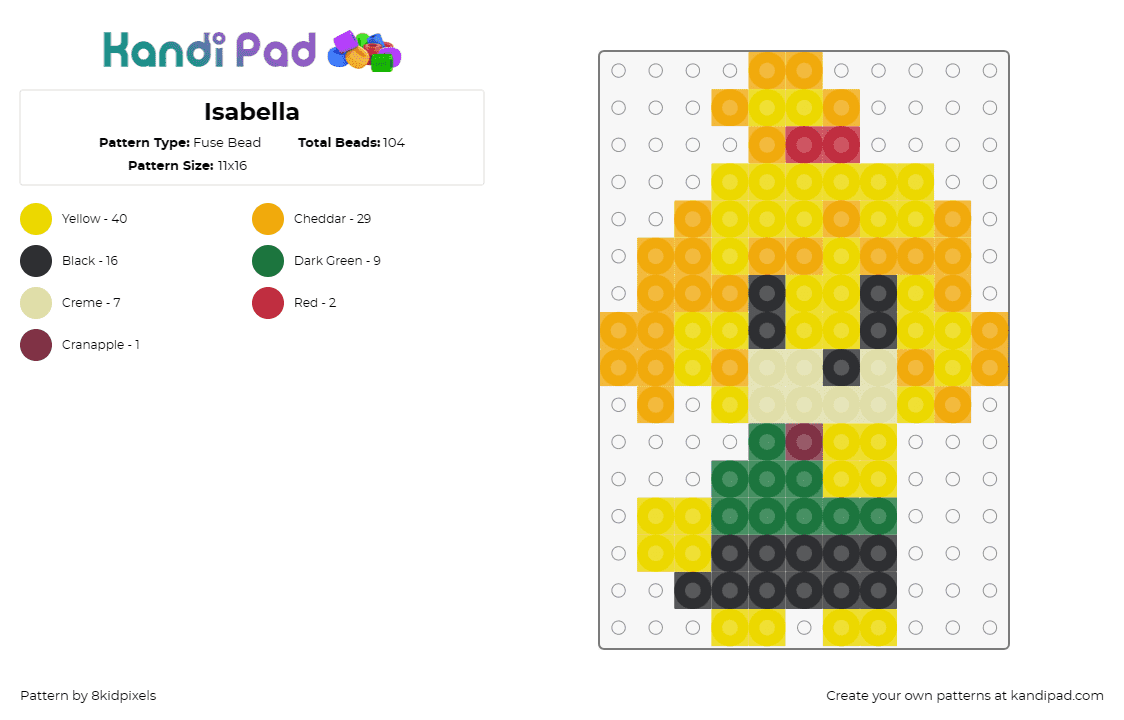 Isabella - Fuse Bead Pattern by 8kidpixels on Kandi Pad - isabelle,animal crossing,video game,character,yellow,green,friendly,cheerful,yel