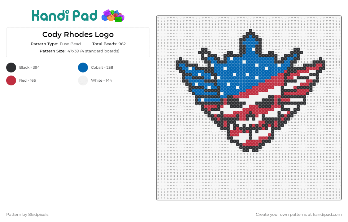 Cody Rhodes Logo - Fuse Bead Pattern by 8kidpixels on Kandi Pad - cody rhodes,american nightmare,skull,wrestling,american flag,patriotic,red,blue