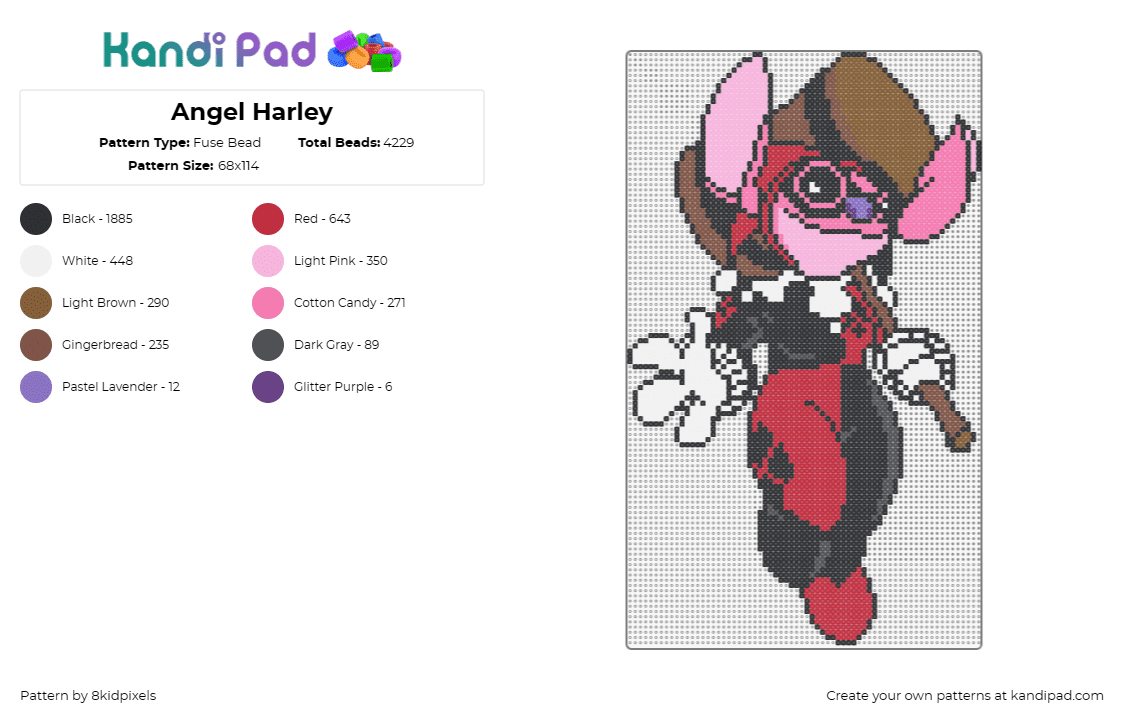 Angel Harley - Fuse Bead Pattern by 8kidpixels on Kandi Pad - angel,harley quinn,mashup,costume,disney,comic,lilo and stitch,batman,joker,hall