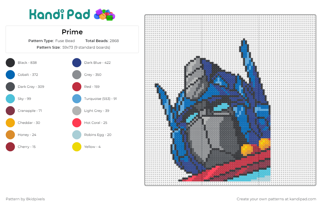 Prime - Fuse Bead Pattern by 8kidpixels on Kandi Pad - optimus prime,transformers,robot,hero,leader,action,cybertron,machine,autobots,blue