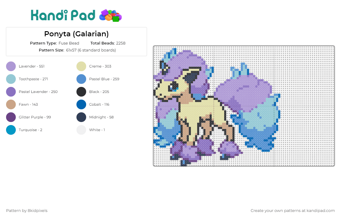 Ponyta (Galarian) - Fuse Bead Pattern by 8kidpixels on Kandi Pad - ponyta,pokemon,unicorn