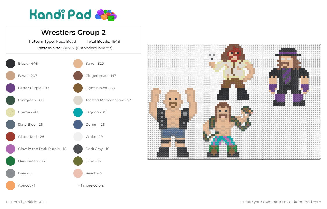 Wrestlers Group 2 - Fuse Bead Pattern by 8kidpixels on Kandi Pad - wrestling,steve austin,undertaker,characters,chibi,beige
